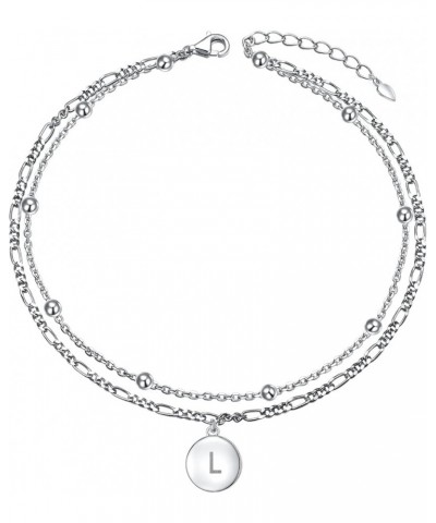 Initials Anklet for Women S925 Sterling Silver Adjustable Foot Ankle Bracelet with Letter L Figaro Chain-disc $6.59 Anklets