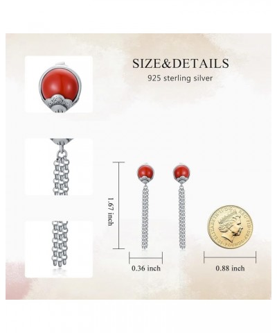 Chinese Style Dangle Earrings for Women Sterling Silver Natural Red Agate/Pearl/Jade Ethnic Drop Earrings Jewelry for Her Mot...