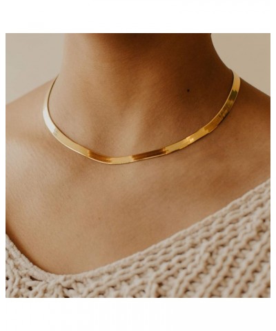 14K Gold Necklaces for Women, Dainty Gold Herringbone Choker Necklace for Women Thin Layered Chunky Snake Chain Necklaces Jew...