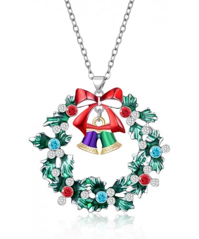 Christmas Necklaces for Women Xmas Wreath Pendant Necklace Holiday Jewelry Gift Christmas Wreath-Bell $14.28 Necklaces