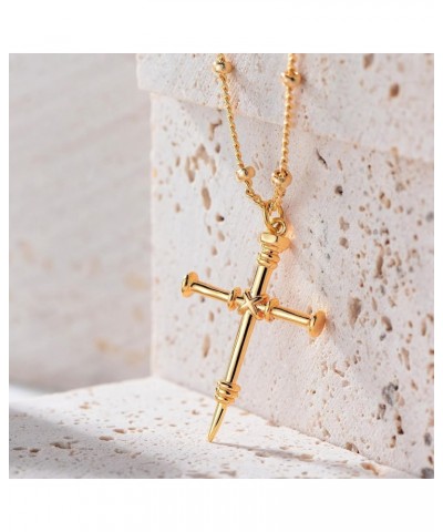 Cross Necklace Faith Pendant 14K Plated Dainty Chain Minimalist Simple Tiny God Lords Prayer Religious Jewelry Gift Nail Cros...