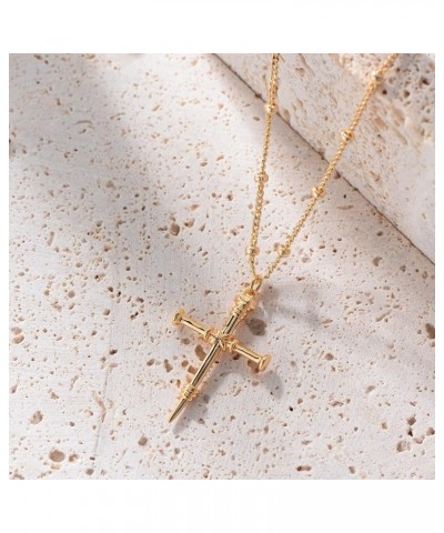 Cross Necklace Faith Pendant 14K Plated Dainty Chain Minimalist Simple Tiny God Lords Prayer Religious Jewelry Gift Nail Cros...