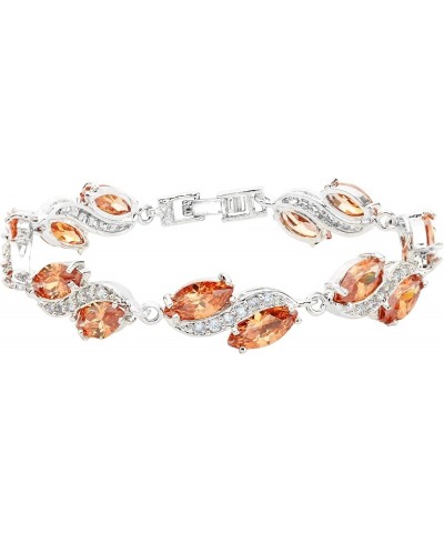 Women's Silver-tone Full Cubic Zirconia Marquise Leaf Roman Tennis Bracelet Topaz Color $15.65 Bracelets