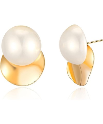 18K Gold Plated Stud Pearl Earrings for Women, Fashion White Pearl Stud Earrings Jewelry Accessory Gifts for Her Pearl Sheet ...