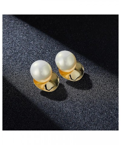 18K Gold Plated Stud Pearl Earrings for Women, Fashion White Pearl Stud Earrings Jewelry Accessory Gifts for Her Pearl Sheet ...