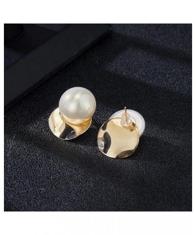 18K Gold Plated Stud Pearl Earrings for Women, Fashion White Pearl Stud Earrings Jewelry Accessory Gifts for Her Pearl Sheet ...