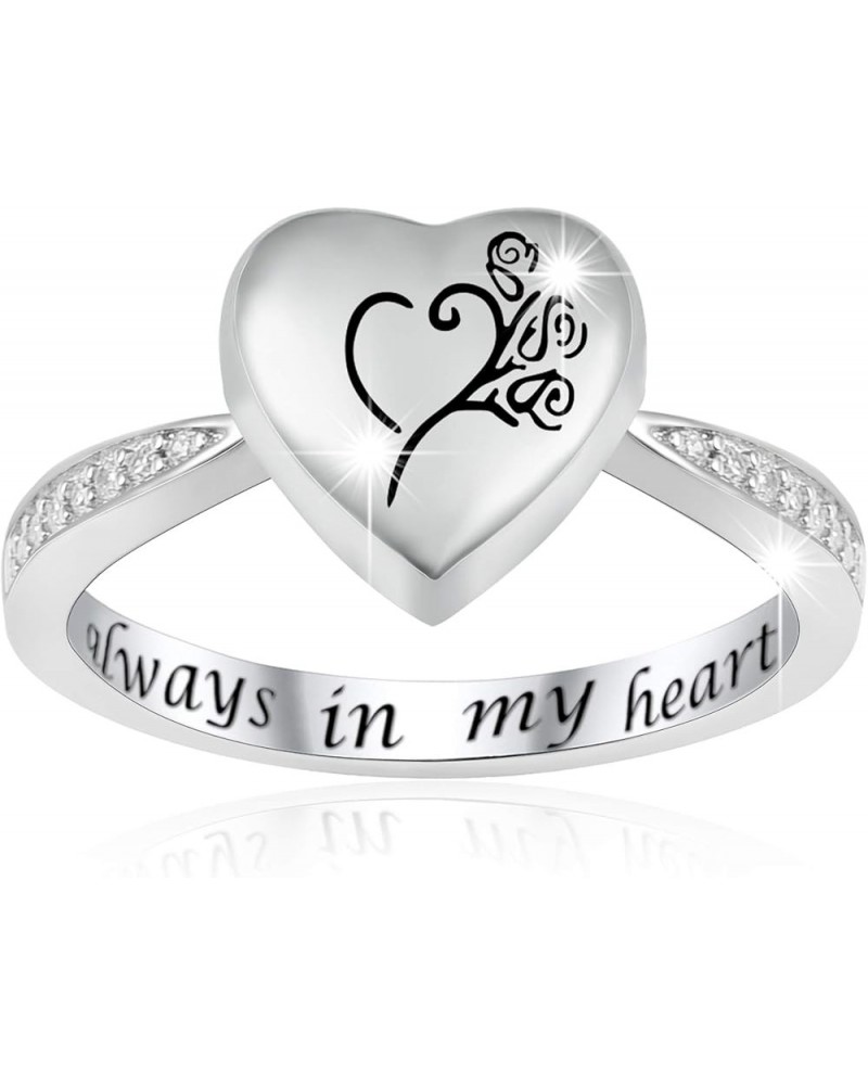 Silver Ashes Urn Ring Memorial Jewelry Rose Flower/Wing/Paw S925 Sterling Ring Holder Engraved Forever Always in My Heart Fun...