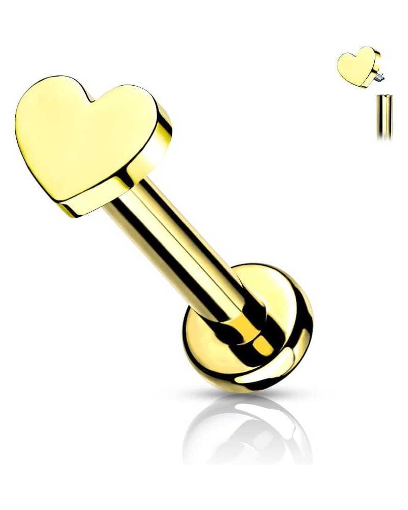 16GA (1.2mm) L. 5/16" (8mm) Heart Top Labret Stud Implant Grade Titanium Internally Threaded Gold $9.51 Body Jewelry