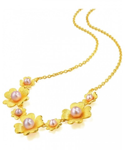 999.9 24K Gold Floral Four-Leaf Clover with Pearls Necklace for Women and Wedding Occasion 89000N | 18.5 Inches, (47 CM) $745...