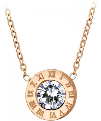 Stainless Steel Roman Letters Solitaire CZ Necklace for Women & Girls Rose Gold 18.0 Inches $10.00 Necklaces