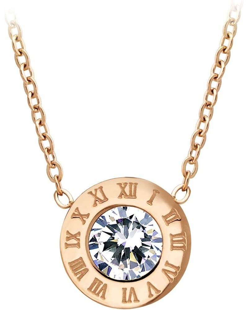 Stainless Steel Roman Letters Solitaire CZ Necklace for Women & Girls Rose Gold 18.0 Inches $10.00 Necklaces