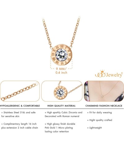 Stainless Steel Roman Letters Solitaire CZ Necklace for Women & Girls Rose Gold 18.0 Inches $10.00 Necklaces