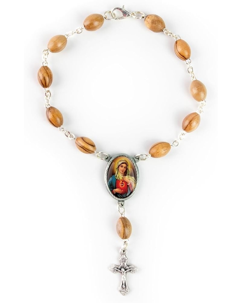 Olive Wood Car Rosary For Rearview Mirror From The Holy Land Of Bethlehem - Auto Rosary With Immaculate Heart Medal & Crucifi...