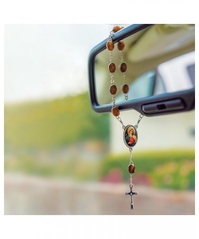 Olive Wood Car Rosary For Rearview Mirror From The Holy Land Of Bethlehem - Auto Rosary With Immaculate Heart Medal & Crucifi...