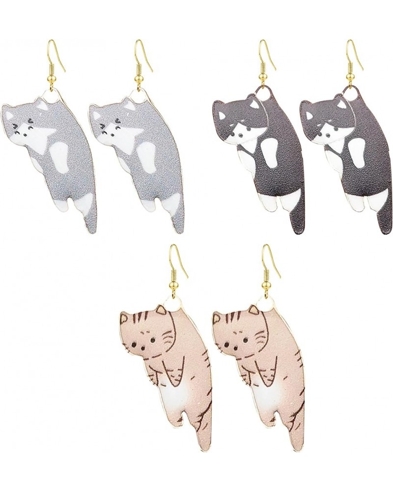 4 Pairs Dangling Cat Earrings Balloon Dog Resin Earrings Cute Puppy Cat Drop Earrings Funny Cartoon Kitten And dog Dangle Ear...