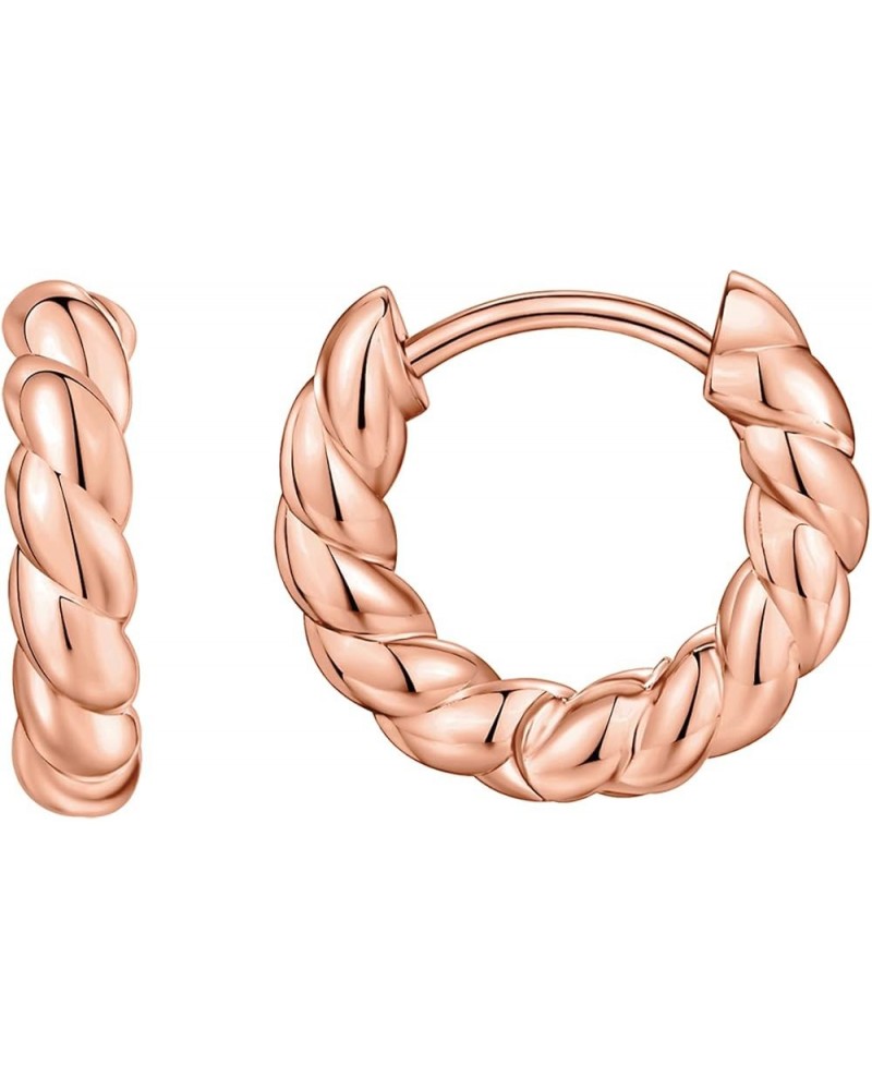 14K Gold Plated 925 Sterling Silver Post Twisted Huggie Earring | Women's Mini Hoop Earrings Rose Gold $10.77 Earrings