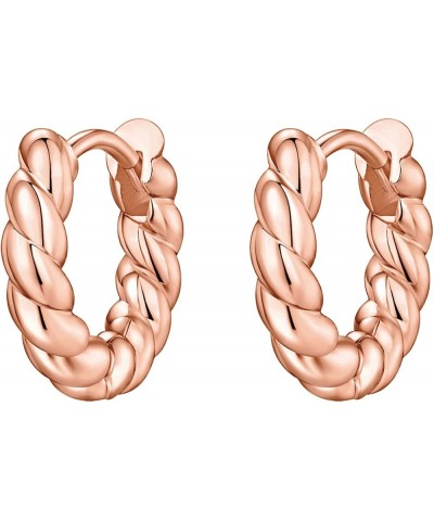 14K Gold Plated 925 Sterling Silver Post Twisted Huggie Earring | Women's Mini Hoop Earrings Rose Gold $10.77 Earrings