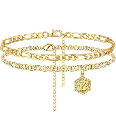 Initial Ankle Bracelets for Women, 14K Gold Plated Double Layered Initial Anklets Jewelry for Women Teen Girls Z $5.71 Anklets