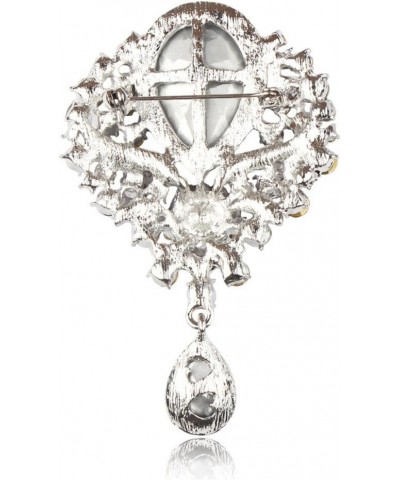 Wedding Bridal Big Crystal Rhinestone Bouquet Brooch Pin for Women (Champagne) Light Blue $6.59 Brooches & Pins