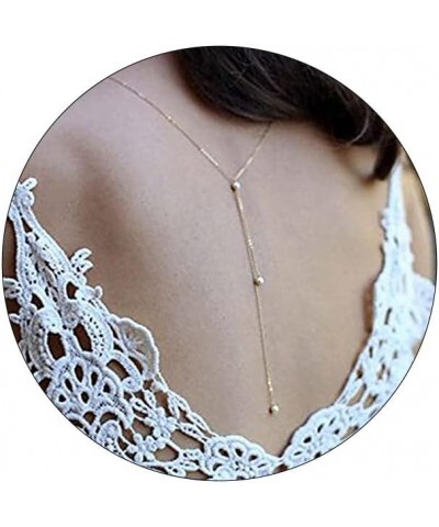 Back Necklace Pearl Backdrop Necklaces Body Chain Jewelry for Women and Girls Bridal Jewelry Silver $7.38 Body Jewelry