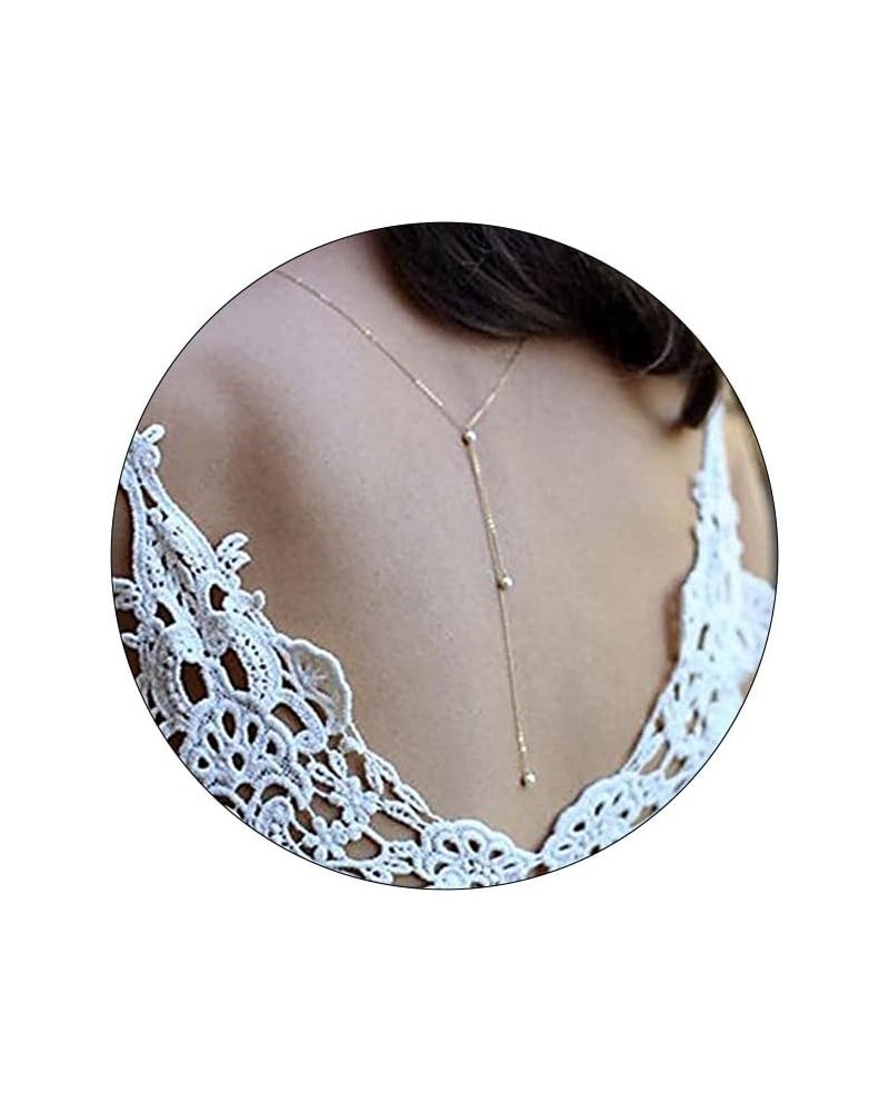 Back Necklace Pearl Backdrop Necklaces Body Chain Jewelry for Women and Girls Bridal Jewelry Silver $7.38 Body Jewelry