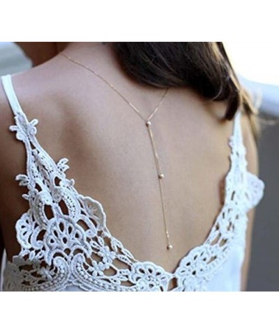 Back Necklace Pearl Backdrop Necklaces Body Chain Jewelry for Women and Girls Bridal Jewelry Silver $7.38 Body Jewelry