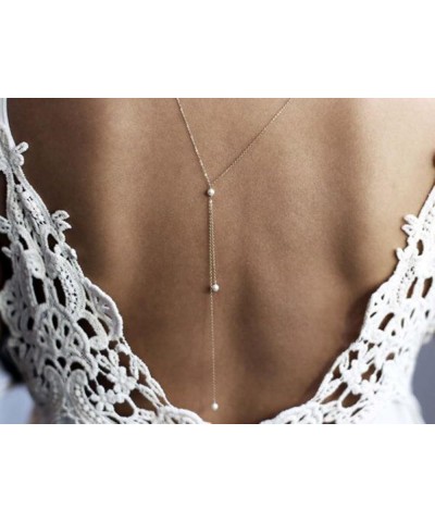 Back Necklace Pearl Backdrop Necklaces Body Chain Jewelry for Women and Girls Bridal Jewelry Silver $7.38 Body Jewelry