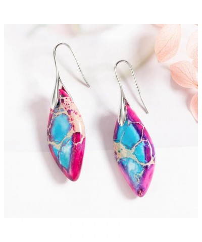 Stone Drop Earrings for Women Girls Leaf Shape Created Imperial Jasper Dangle Drop Earrings Purple&Blue-silvery hook $9.17 Ea...