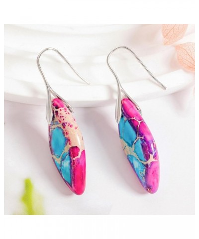 Stone Drop Earrings for Women Girls Leaf Shape Created Imperial Jasper Dangle Drop Earrings Purple&Blue-silvery hook $9.17 Ea...