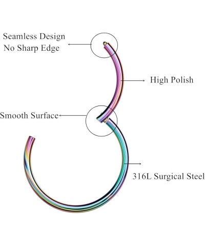 316L Surgical Steel Hinged Nose Rings Hoop 20G 18G 16G 14G, Diameter 6mm to 10mm, Color Gold - Rose Gold - Silver - Black - R...