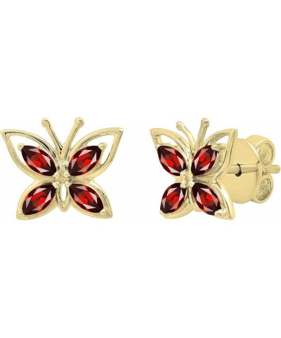 4X2 mm Marquise Gemstone Ladies Butterfly Fashion Stud Earrings, Available In 10K/14K/18K Gold & 925 Sterling Silver Garnet i...