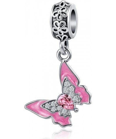 Butterfly Charm with Flower Dangle Bead for Women Girl Bracelets Sister Best Friend Birthday Gift Pink $7.69 Bracelets