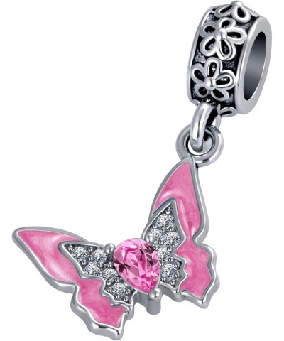 Butterfly Charm with Flower Dangle Bead for Women Girl Bracelets Sister Best Friend Birthday Gift Pink $7.69 Bracelets