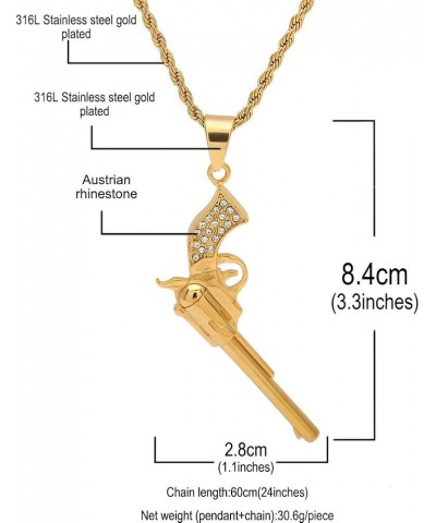 LC8 Jewelry Hip Hop Iced Out Rhinestone Diamond Bling Shiny Gun Shape Revolver Pendant with Rope Chain for Men Women Shape:Re...