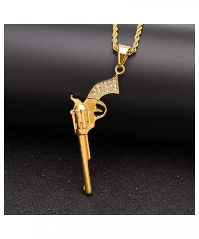 LC8 Jewelry Hip Hop Iced Out Rhinestone Diamond Bling Shiny Gun Shape Revolver Pendant with Rope Chain for Men Women Shape:Re...