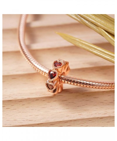 GNOCE "Pink Sweet Love" Sterling Silver Rubber Spacer Charm Rose Gold Heart Shape Stopper Bead with Cubic Zirconia Fit All Ch...