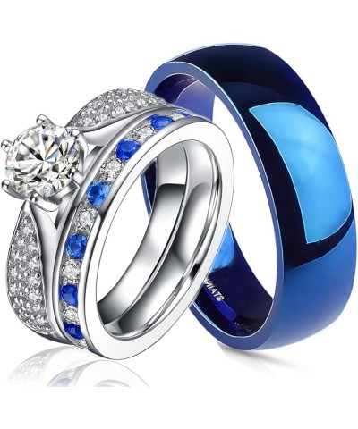 His and Hers 925 Sterling Silver Blue Saphire Stainless Steel Wedding Rings Set Blue SP24BLMSBL Size His 12, Hers 06 $36.67 B...