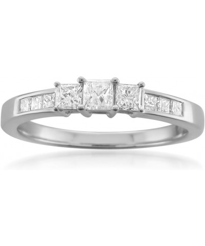 1/2 Carat Diamond, Prong Set 14K Gold 3 Stone Princess-cut Diamond Engagement Bridal Wedding Ring (H-I, I1-I2) Real Diamond J...