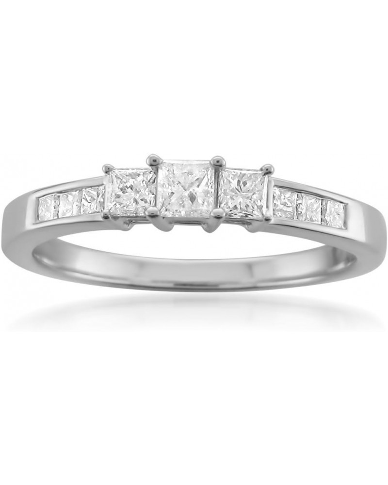 1/2 Carat Diamond, Prong Set 14K Gold 3 Stone Princess-cut Diamond Engagement Bridal Wedding Ring (H-I, I1-I2) Real Diamond J...