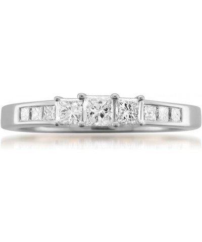 1/2 Carat Diamond, Prong Set 14K Gold 3 Stone Princess-cut Diamond Engagement Bridal Wedding Ring (H-I, I1-I2) Real Diamond J...