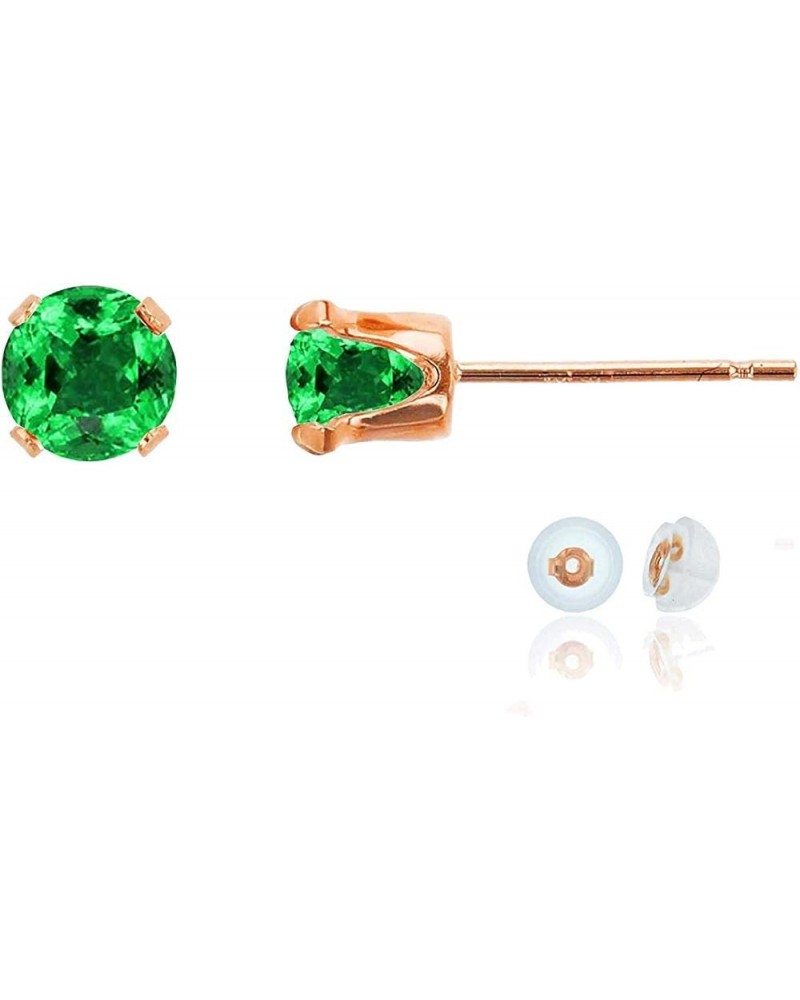 Solid 10K Gold Yellow, White or Rose Gold 5mm Round Genuine Gemstone Birthstone Stud Earrings Emerald Rose Gold $45.15 Earrings