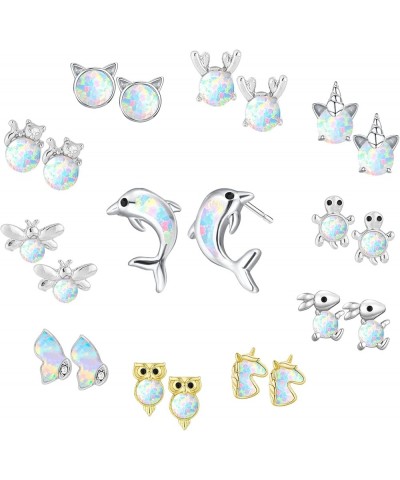 11 Pairs 925 Sterling Silver Stud Earrings for Girls Hypoallergenic Earrings Unicorn Earrings Animals Earrings Cute Small Stu...