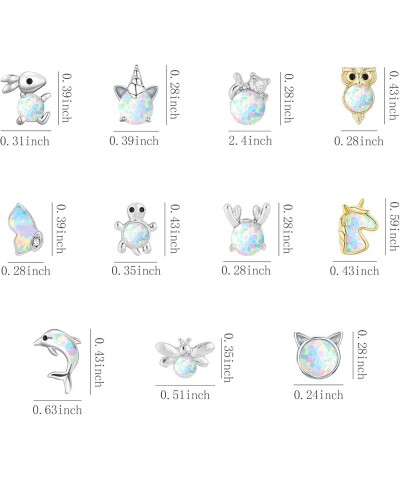 11 Pairs 925 Sterling Silver Stud Earrings for Girls Hypoallergenic Earrings Unicorn Earrings Animals Earrings Cute Small Stu...