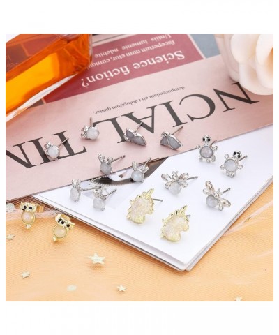 11 Pairs 925 Sterling Silver Stud Earrings for Girls Hypoallergenic Earrings Unicorn Earrings Animals Earrings Cute Small Stu...