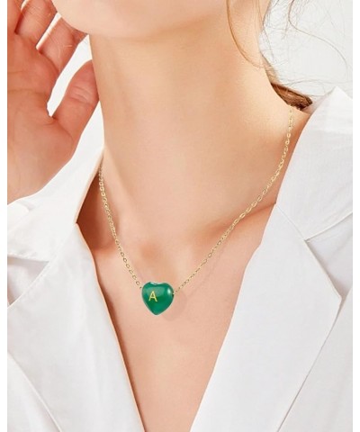 Gifts for Mom, Jade Heart Necklaces as Mothers Day Gifts for Mom from Daughter Son, Small Heart Initial Necklaces Green Jewel...