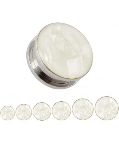 White Sea Shell Opal Stainless Steel Screw Ear Piercings Body Jewelry Plugs Tunnels Gauges 2G(6mm) $9.68 Body Jewelry