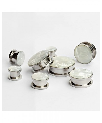 White Sea Shell Opal Stainless Steel Screw Ear Piercings Body Jewelry Plugs Tunnels Gauges 2G(6mm) $9.68 Body Jewelry