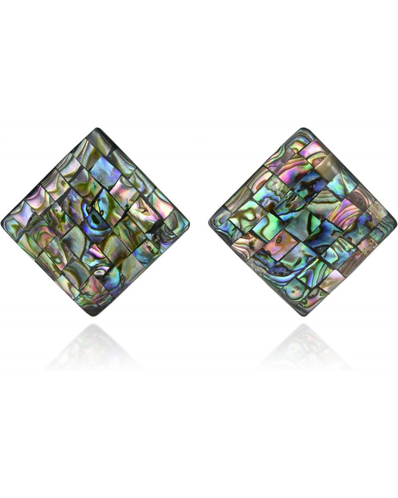 Colorful Unique Mosaic Elegant Square Shaped Mosaic of Abalone Shell Stud Pretty Classic Earrings $9.29 Earrings