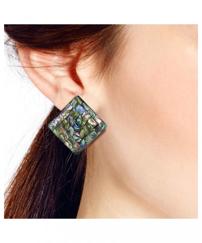 Colorful Unique Mosaic Elegant Square Shaped Mosaic of Abalone Shell Stud Pretty Classic Earrings $9.29 Earrings