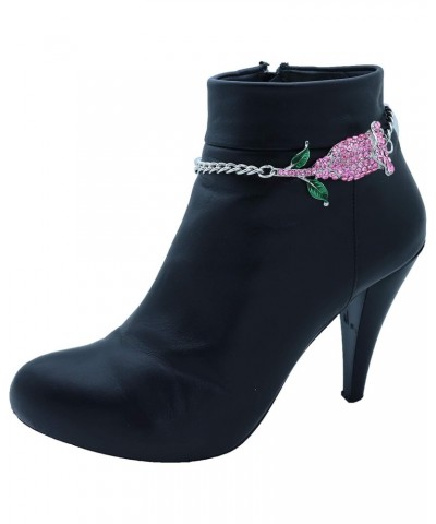 TFJ Women Boot Bracelet Chains Bling Silver Metal Western Fashion Anklet Shoe Pink Flower Charm Prom Dance $12.97 Anklets